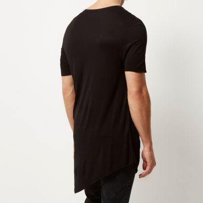 Black draped asymmetric longline t-shirt